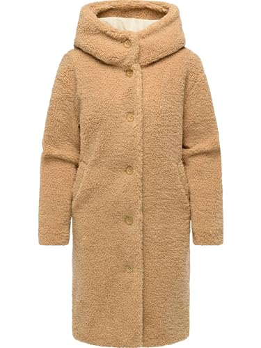 Ragwear Damen Teddy-Fleecejacke langer Übergansmantel mit Knopfleiste und Kapuze Joonie YOUMODO Camel Gr. M von Ragwear