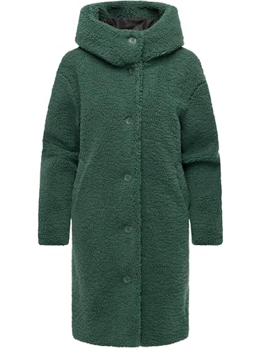 Ragwear Damen Teddy-Fleecejacke langer Übergansmantel mit Knopfleiste und Kapuze Joonie YOUMODO Pine Green Gr. 3XL von Ragwear