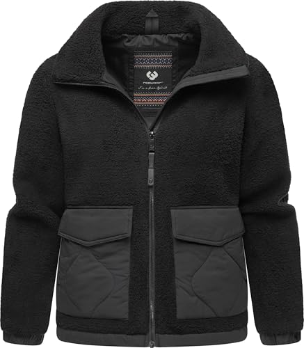 Ragwear Damen Teddy-Fleecejacke warme Plüschjacke mit gesteppten Details Arctika Black Gr. M von Ragwear