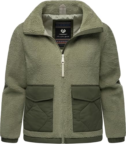 Ragwear Damen Teddy-Fleecejacke warme Plüschjacke mit gesteppten Details Arctika Dusty Olive Gr. L von Ragwear
