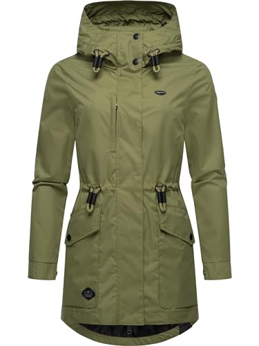 Ragwear leichte Damen wasserdichte Übergangsjacke kurz Outdoorjacke mit Taillenzugband und Verstellbarer Kapuze Alysa YOUMODO Olive Gr. L von Ragwear