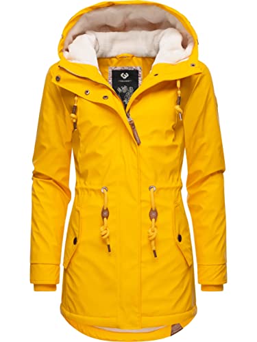 Ragwear Damen Übergangsjacke Langer Regenmantel wasserdicht leicht gefüttert mit Kapuze Monadis Rainy Intl. Yellow22 Gr. M von Ragwear