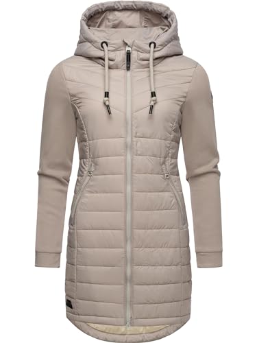 Ragwear Damen Übergangsjacke Leichter Steppmantel lang mit Kapuze und weichen Ärmeln Lucinda Long Bone24 Gr. 4XL von Ragwear