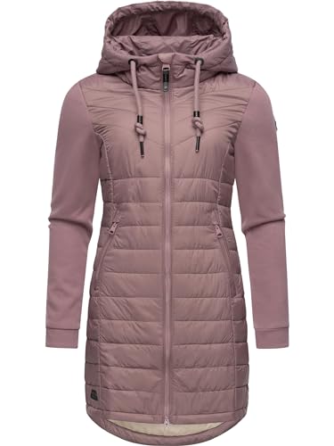 Ragwear Damen Übergangsjacke Leichter Steppmantel lang mit Kapuze und weichen Ärmeln Lucinda Long Mauve24 Gr. L von Ragwear