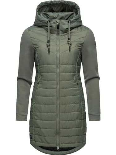 Ragwear Damen Übergangsjacke Leichter Steppmantel lang mit Kapuze und weichen Ärmeln Lucinda Long Olive24 Gr. M von Ragwear