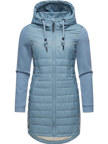 Ragwear Damen Übergangsjacke Leichter Steppmantel lang mit Kapuze und weichen Ärmeln Lucinda Long Stone Blue24 Gr. 3XL von Ragwear