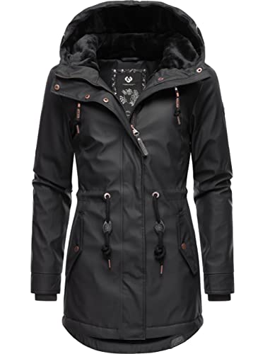 Ragwear Damen gefütterter Regenmantel wasserdichte Lange Regenjacke mit Kapuze Monadis Rainy Intl. Black22 Gr. M von Ragwear