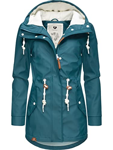 Ragwear Damen gefütterter Regenmantel wasserdichte Lange Regenjacke mit Kapuze Monadis Rainy Intl. Deep Ocean Gr. XXL von Ragwear