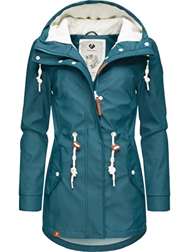 Ragwear Damen Übergangsjacke Langer Regenmantel wasserdicht leicht gefüttert mit Kapuze Monadis Rainy Intl. Deep Ocean Gr. XXL von Ragwear