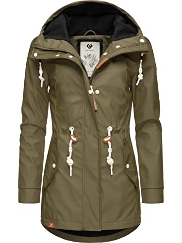 Ragwear Damen Übergangsjacke Langer Regenmantel wasserdicht leicht gefüttert mit Kapuze Monadis Rainy Intl. Olive Gr. XL von Ragwear