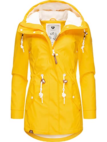 Ragwear Damen Übergangsjacke Langer Regenmantel wasserdicht leicht gefüttert mit Kapuze Monadis Rainy Intl. Yellow Gr. XS von Ragwear