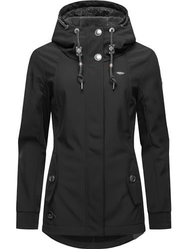 Ragwear Damen Übergangsjacke Softshelljacke wasserdicht atmungsaktiv mit Kapuze Monadde Softshell Black Gr. 4XL von Ragwear