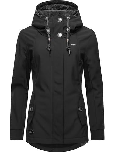 Ragwear Damen Übergangsjacke Funktionsjacke Softshelljacke wasserabweisend mit Kapuze Monadde Softshell Black Gr. XXL von Ragwear