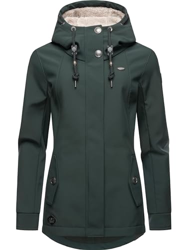 Ragwear Damen Übergangsjacke Funktionsjacke Softshelljacke wasserdicht atmungsaktiv mit Kapuze Monadde Softshell Dark Green Gr. 4XL von Ragwear