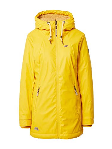 Ragwear Damen Regenjacke Regenmantel ZUZKA RAINY aus Wasserdichtem Material mit wasserdichten Nähten gefüttert mit kuscheligem Teddy-Stoff (DE/NL/SE/PL, Alphanumerisch, S, Regular, Regular, Yellow) von Ragwear
