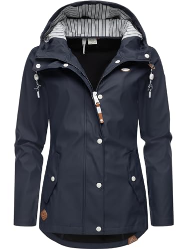 Ragwear Damen Übergangsjacke Kurzmantel Regenjacke wasserdicht (Wassersäule: 4.000 mm) mit Kapuze YM-Marge Navy23 Gr. L von Ragwear