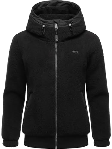 Ragwear Damen Fleecejacke kurze Teddyfleece-Jacke warm mit Kapuze Cousy Short Black Gr. L von Ragwear