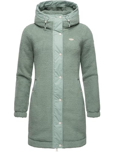 Ragwear Damen Fleecejacke kurze Teddyfleece-Jacke warm mit Kapuze Cousy Dusty Green Gr. L von Ragwear