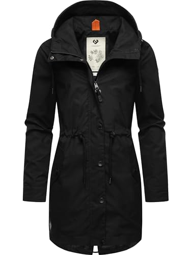 Ragwear Damen Übergangsjacke leichte Jacke lang mit Kapuze Canny Black24 Gr. L von Ragwear