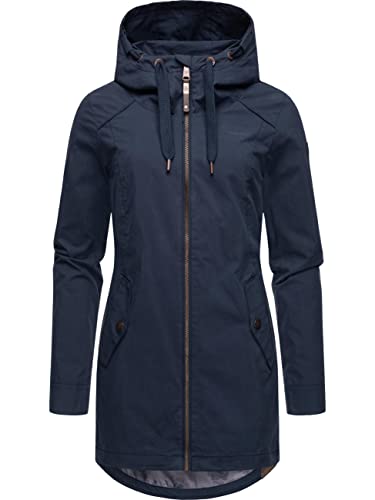 Ragwear Damen Übergangsjacke leichte Jacke lang mit Kapuze Mondda Navy Gr. XL von Ragwear