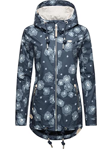 Ragwear Damen Übergangsjacke leichte Jacke lang mit Kapuze Zuzka Flower Indigo Blue Gr. L von Ragwear