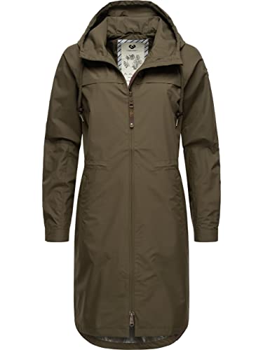 Ragwear Damen Übergangsjacke leichte Jacke lang mit Kapuze wasserdicht Belinka Olive Gr. L von Ragwear