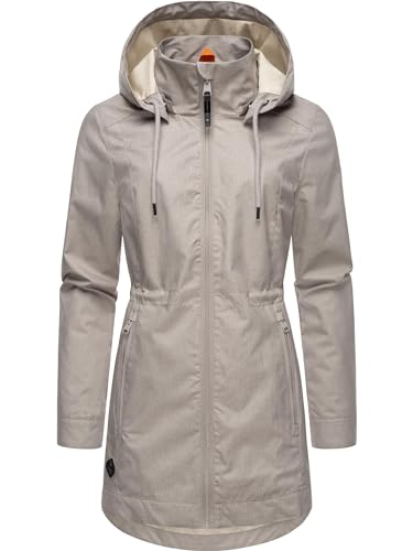 Ragwear Damen Übergangsjacke leichte Jacke lang wasserdicht mit Abnehmbarer Kapuze Dakkota II Bone Gr. L von Ragwear