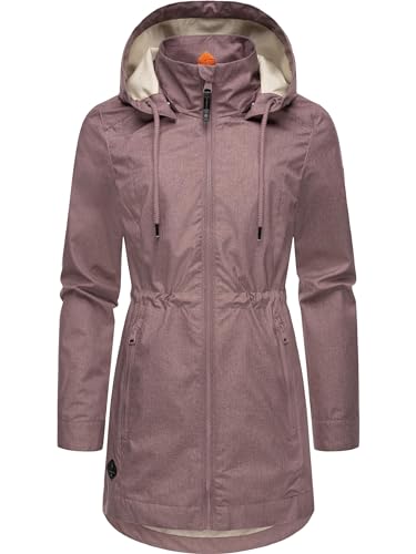 Ragwear Damen Übergangsjacke leichte Jacke lang wasserdicht mit Abnehmbarer Kapuze Dakkota II Mauve Gr. XS von Ragwear