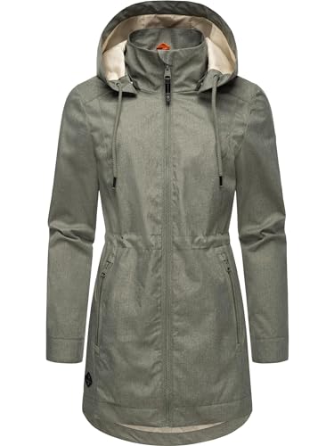 Ragwear Damen Übergangsjacke leichte Jacke lang wasserdicht mit Abnehmbarer Kapuze Dakkota II Olive Gr. L von Ragwear