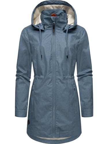 Ragwear Damen Übergangsjacke leichte Jacke lang wasserdicht mit Abnehmbarer Kapuze Dakkota II Stone Blue Gr. XL von Ragwear