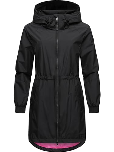 Ragwear Damen Übergangsjacke leichte Jacke lang wasserdicht mit Kapuze und Mesh-Innenfutter Bronja II Black Gr. 3XL von Ragwear
