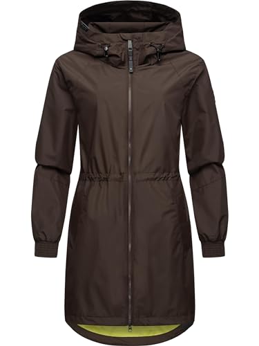 Ragwear Damen Übergangsjacke leichte Jacke lang wasserdicht mit Kapuze und Mesh-Innenfutter Bronja II Dark Brown Gr. XXL von Ragwear
