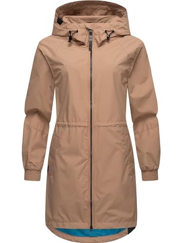 Ragwear Damen Übergangsjacke leichte Jacke lang wasserdicht mit Kapuze und Mesh-Innenfutter Bronja II Nude Gr. XXL von Ragwear