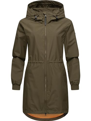 Ragwear Damen Übergangsjacke leichte Jacke lang wasserdicht mit Kapuze und Mesh-Innenfutter Bronja II Olive Gr. M von Ragwear