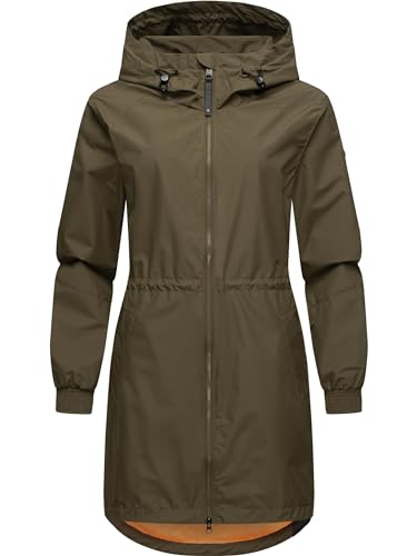 Ragwear Damen Übergangsjacke leichte Jacke lang wasserdicht mit Kapuze und Mesh-Innenfutter Bronja II Olive Gr. S von Ragwear
