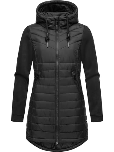 Ragwear Damen Übergangsjacke leichte lang Steppjacke mit weichen Ärmeln und Kapuze Sandrra Long Black Gr. L von Ragwear