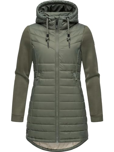 Ragwear Damen Übergangsjacke leichte lang Steppjacke mit weichen Ärmeln und Kapuze Sandrra Long Olive Gr. L von Ragwear