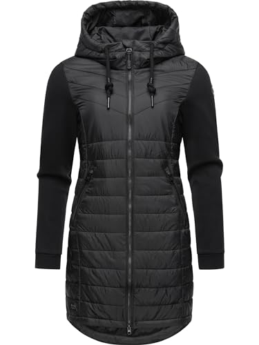 Ragwear Damen Übergangsjacke Leichter Steppmantel lang mit Kapuze und weichen Ärmeln Lucinda Long Black24 Gr. XXL von Ragwear