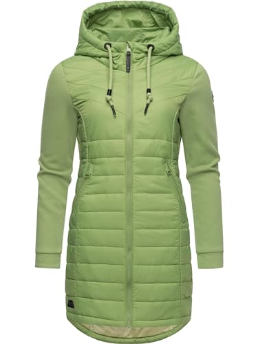 Ragwear Damen Übergangsjacke Leichter Steppmantel lang mit Kapuze und weichen Ärmeln Lucinda Long Light Green24 Gr. L von Ragwear