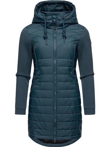 Ragwear Damen Übergangsmantel Lange leichte Steppjacke mit Kapuze und weichen Ärmeln Lucinda Long Petrol24 Gr. S von Ragwear