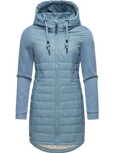 Ragwear Damen Übergangsmantel Lange leichte Steppjacke mit Kapuze und weichen Ärmeln Lucinda Long Stone Blue24 Gr. M von Ragwear