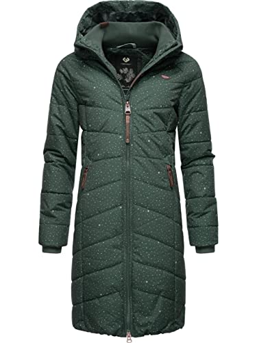 Ragwear Damen Warmer Winter Steppmantel mit Kapuze Dizzie Coat Print Dark Green Gr. XS von Ragwear