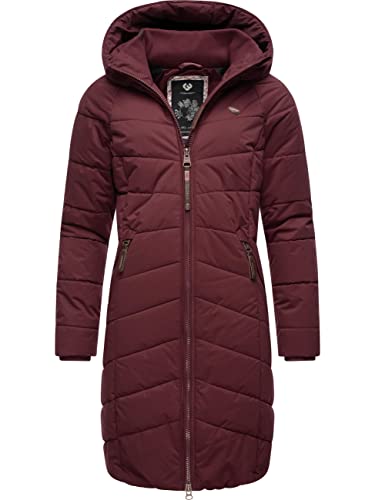 Ragwear Damen Wintermantel Warmer Steppmantel lang mit Kapuze Dizzie Coat Wine Red Gr. S von Ragwear