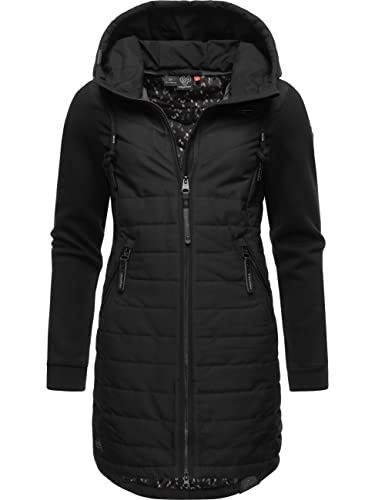 Ragwear Damen Übergangsjacke Leichter Steppmantel lang mit Kapuze und weichen Ärmeln Lucinda Long Black22 Gr. XXL von Ragwear