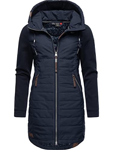 Ragwear Damen Übergangsjacke Leichter Steppmantel lang mit Kapuze und weichen Ärmeln Lucinda Long Navy22 Gr. S von Ragwear