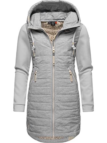 Ragwear Damen Übergangsjacke Leichter Steppmantel lang mit Kapuze und weichen Ärmeln Lucinda Long White22 Gr. L von Ragwear