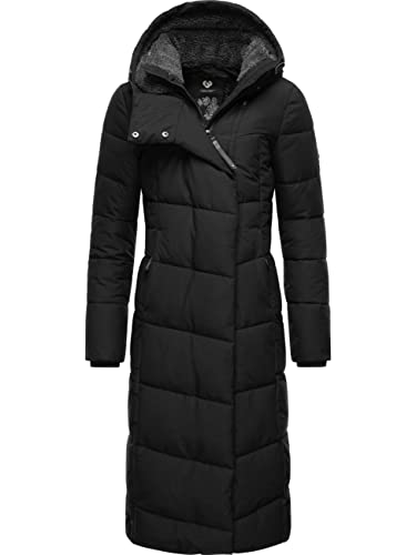 Ragwear Damen Wintermantel Warmer Steppmantel lang mit Kapuze Pavla Long Black Gr. L von Ragwear