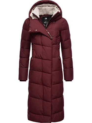 Ragwear Damen Wintermantel Warmer Steppmantel lang mit Kapuze Pavla Long Wine Red Gr. L von Ragwear