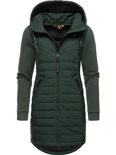 Ragwear Damen Übergangsmantel Lange leichte Steppjacke mit Kapuze und weichen Ärmeln Lucinda Long Dark Green23 Gr. S von Ragwear
