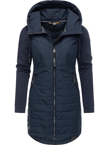 Ragwear Damen Übergangsmantel Lange leichte Steppjacke mit Kapuze und weichen Ärmeln Lucinda Long Navy22 Gr. L von Ragwear